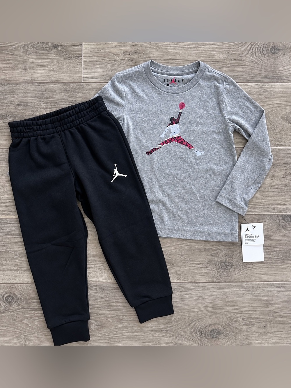 Jordan Boys 4T 2 Piece Outfit Set Long Sleeve Shirt Jogger Pants Gray Black